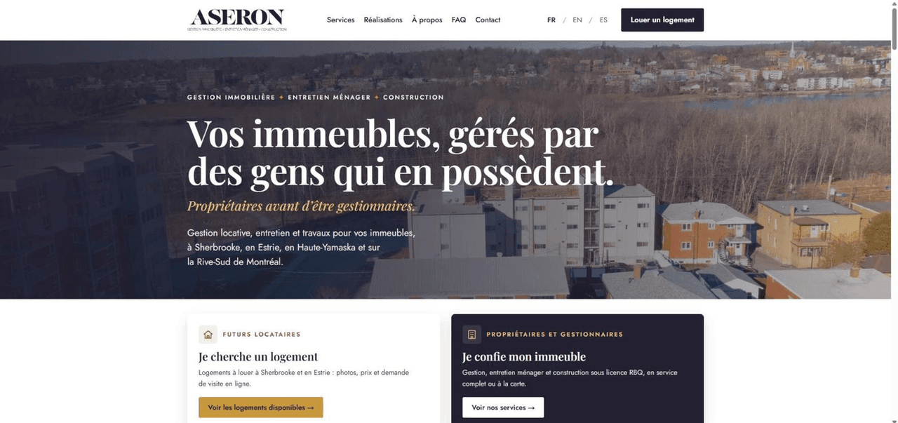 Aperçu du site Gestion Aseron